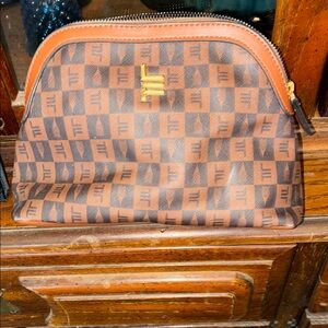 London Fog Brown Patterned Cosmetic Bag